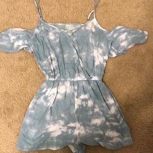 Light blue tie-dye off the shoulder romper